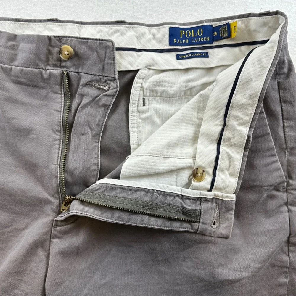 Polo Ralph Lauren Mens Gray Stretch Classic Fit Chino Shorts Size 35 Cotton